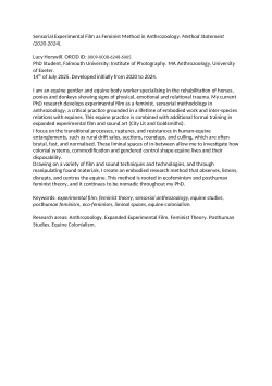 Sensorial Experimental Film as Feminist Method in Anthrozoology. <i>Method Statement</i> <i>(2020-2024).</i>