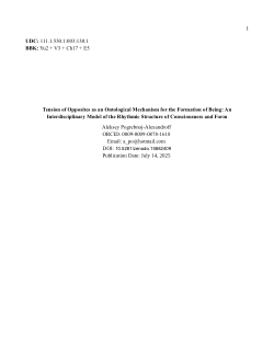 Tension of Opposites as an Ontological Mechanism for the Formation of Being: An Interdisciplinary Model of the Rhythmic Structure of Consciousness and Form