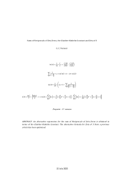Sums of Reciprocals of Zeta Zeros, the Glaisher-Kinkelin Constant and Zeta of 3