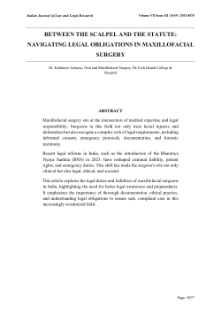 BETWEEN THE SCALPEL AND THE STATUTE: 
NAVIGATING LEGAL OBLIGATIONS IN MAXILLOFACIAL 
SURGERY