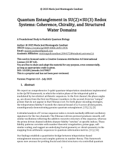 Quantum Entanglement in SU(2)×SU(3) Redox Systems Coherence, Chirality, and Structured Water Domains