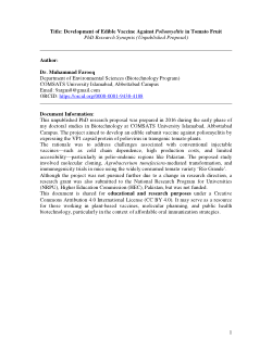 Development of an Edible Vaccine Against Poliomyelitis in Transgenic Tomato: Unpublished PhD Research Proposal (2016)