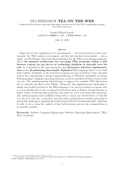 TEA RESEARCH: TEA ON THE WEB A High-Level Web Software Operating Environment Specification For The TEA Programming Language: Web TEA Architecture
