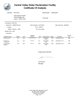 Pilot RABR Nutrient Data Results from CVWRF Laboratory