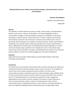 Shaping Public Discourse: Media, Communication Strategies, and Societal Impact in Kosovo and the Balkans