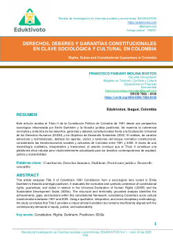 <b>DERECHOS, DEBERES Y GARANTÍAS CONSTITUCIONALES EN CLAVE SOCIOLÓGICA Y CULTURAL</b><b> EN COLOMBIA</b>