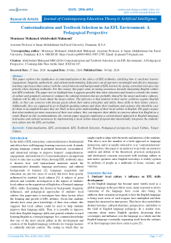 Contextualization and Textbook Selection in An EFL Environment: A Pedagogical Perspective