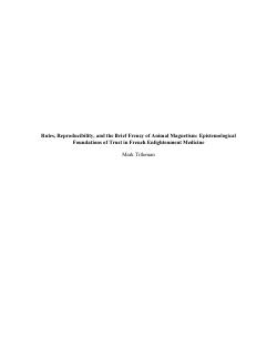 Rules, Reproducibility, and the Brief Frenzy of Animal Magnetism: Epistemological Foundations of Trust in French Enlightenment Medicine