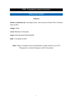Análise e Avaliação Crítica dos Resultados do Artigo de Heil & Laux (2017) “Planejamento e Gestão Estratégica nas IES Comunitárias”