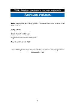 Mudança e Inovação no Centro Educacional Joana Benedicta Rangel no Ano Letivo de 2023-2024