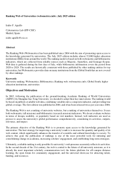 Ranking Web of Universities (webometrics.info). July 2025 edition