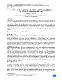 A study of marketing strategy adopted by edible oil wholesalers in Pune city