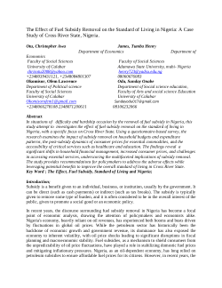 Effect of Fuel Subsidy Removal on Standard of Living in Nigeria: A Case Study of Cross River State, Nigeria