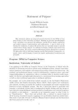 Statement of Purpose (University of Oxford)