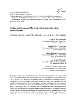 ¿Vecinas, policías o expertas? Las fuentes informativas en las noticias sobre feminicidios / Neighbors, policemen or experts? The informative sources in the news about femicides
