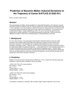 Prediction of Baryonic Matter–Induced Deviations in the Trajectory of Comet 3I/ATLAS (C/2025 N1)