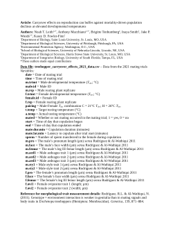 Data and code for: Carryover effects on reproduction can buffer against mortality-driven population declines at elevated developmental temperatures