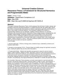 Resonance Theory: Volume 2_Resonant Energy and Programmable Matter: A Bass-Driven Proof of Concept for the Resonance Theory Framework