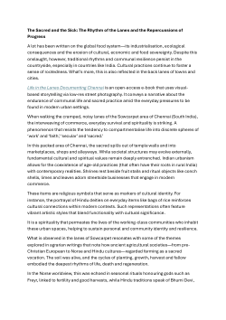 The Sacred and the Sick: The Rhythm of the Lanes and the Repercussions of Progress