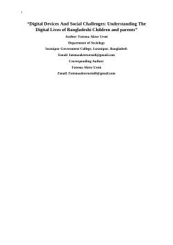Digital Devices And Social Challenges : Understanding The Digital Lives Of Bangladeshi Children and Parents