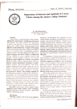 Importance of Interest and Aptitude in Career Choice among the Junior College Students