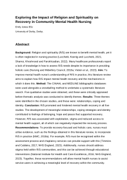 Exploring the Impact of Religion and Spirituality on Recovery in Community Mental Health Nursing