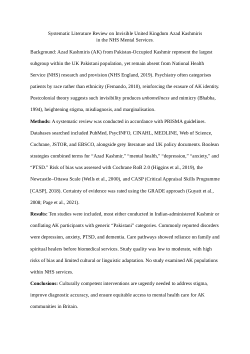 <b><i>Systematic Literature Review on Invisible United Kingdom Azad Kashmiris in the UK NHS Mental Health Services</i></b>