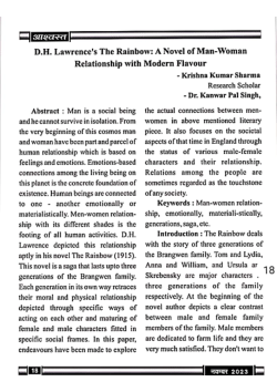 D.H. Lawrence's The Rainbow: A Novel of Man-Woman Relationship with Modern Flavour