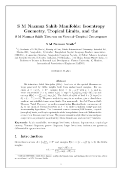 S M Nazmuz Sakib Manifolds: Isoentropy Geometry, Tropical Limits, and the S M Nazmuz Sakib Theorem on Voronoi–Tropical Convergence