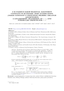 S M NAZMUZ SAKIB SEASONAL ALIGNMENT CONSTANT IN ECONOMIC TIME AGGREGATION: (SAKIB CONSTANT & PRINCIPLE) SELBERG–DELANGE ASYMPTOTICS, A LOGARITHMIC TRANSITION AT t = 1, AND POWER-LAW GROWTH FOR t > 1