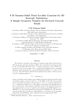 S M Nazmuz Sakib Triad–Locality Constant for 3D Isotropic Turbulence: A Simple Geometry Number for Forward–Cascade Triads