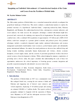<b>Imagining an Undivided Subcontinent: A Counterfactual Analysis of the Gains and Losses from the Partition of British India</b>