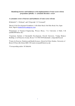 <b>Identifying barriers and facilitators to the implementation of water sector reform programmes globally: A</b><b> </b><b>systematic literature </b><b>review</b>