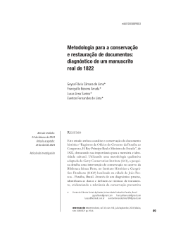 Methodology for Document Conservation and Restoration: Diagnosis of a Royal Manuscript from 1822,Metodologia para a conservação e restauração de documentos: diagnóstico de um manuscrito real de 1822,Metodología para la conservación y restauración de documentos: diagnóstico de un manuscrito regio de 1822