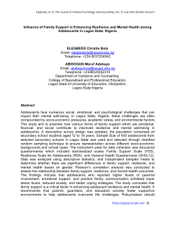 Influence of Family Support in Enhancing Resilience and Mental Health among
Adolescents in Lagos State, Nigeria