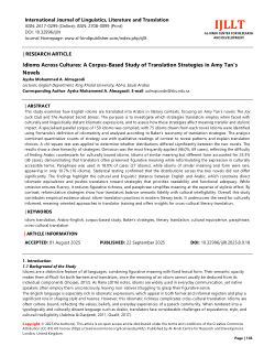 <b>Idioms Across Cultures: A Corpus-Based Study of Translation Strategies in Amy Tan’s Novels</b>
