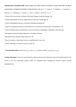 Dataset to accompany Cini, Spake, McMillan,<sup> </sup>Gresham, Shannon, Eigenbrod, Nichols, Orsi, Ward, & St John, F. A. V. <i>Broad support for lethal control of wild deer among subscribers of nature organisations in England and Wales </i>published in People & Nature.