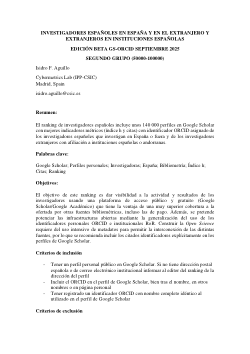 INVESTIGADORES ESPAÑOLES EN ESPAÑA Y EN EL EXTRANJERO Y EXTRANJEROS EN INSTITUCIONES ESPAÑOLAS. EDICIÓN BETA GS-ORCID SEPTIEMBRE 2025. 50 000 - 100 000