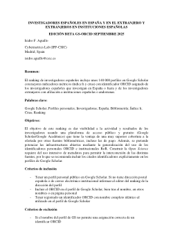 INVESTIGADORES ESPAÑOLES EN ESPAÑA Y EN EL EXTRANJERO Y EXTRANJEROS EN INSTITUCIONES ESPAÑOLAS. EDICIÓN BETA GS-ORCID SEPTIEMBRE 2025. 100 000 - 140 000