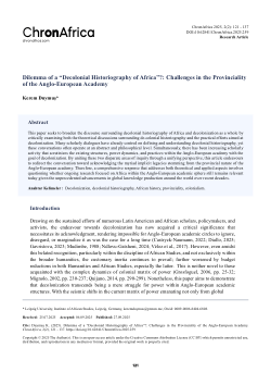 Dilemma of a “Decolonial Historiography of Africa”?: Challenges in the Provinciality of the Anglo-European Academy