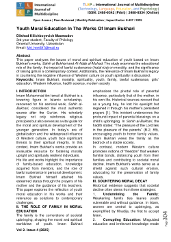 Youth Moral Education In The Works Of Imam Bukhari