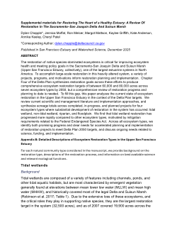 Appendix B for Restoring The Heart of a Healthy Estuary: A Review Of Restoration In The Sacramento–San Joaquin Delta And Suisun Marsh
