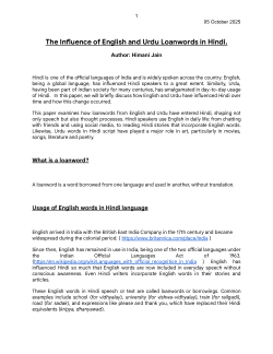 The Influence of English and Urdu Loanwords in Hindi