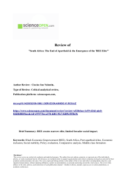 Review of “South Africa: The End of Apartheid & the Emergence of the 'BEE Elite'” – Critical Analytical Commentary by Ciocioc Ion Valentin