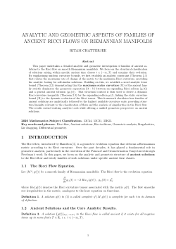 ANALYTIC AND GEOMETRIC ASPECTS OF FAMILIES OF
ANCIENT RICCI FLOWS ON RIEMANNIAN MANIFOLDS
