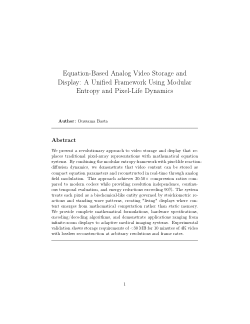 Equation-Based Analog Video Storage and Display: A Unified Framework Using Modular Entropy and Pixel-Life Dynamics