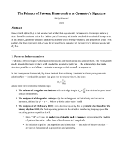 Primacy of Pattern-Honeycomb α as Geometry’s Signature