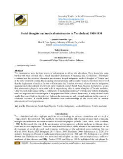 Social thoughts and medical missionaries in Yorubaland, 1900-1930