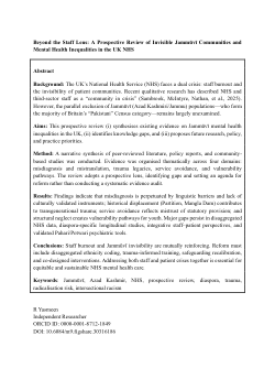 <b><i>Beyond the Staff Lens: A Prospective Review of Invisible Jammūvī Communities and Mental Health Inequalities in the UK NHS</i></b>
