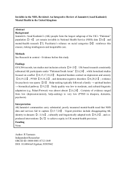 <b><i>Invisible in the NHS, Revisited: An Integrative Review of Jammūvī (Azad Kashmiri) Mental Health in the United Kingdom</i></b>